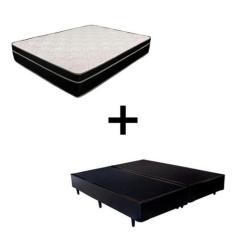Cama Box Casal 138 Bipartido - Tecido Sintético Preto com Colchão Pari