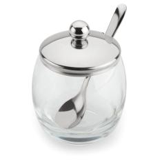 Açucareiro vidro e inox Com Colher corpo vidro tampa inox