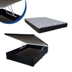 Cama Box Baú Casal Colchão Espuma D33 Bordado + Box Preto