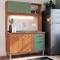 Cozinha Compacta Katy 4 Portas 1 Gaveta Freijó/Oliva - Irm Móveis