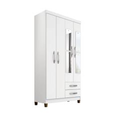 Guarda Roupa 4 Portas E 2 Gavetas Com Espelho Manchester Cor 187 - Branco Flex