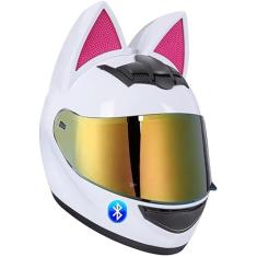 Capacete modular Bluetooth para motocicleta com orelhas de gato para homens e mulheres, capacetes de orelhas de gato fofos com sistema de ventilação com viseira HD aprovado pelo DOT/ECE (54-