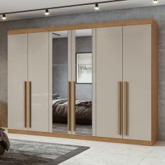 Guarda-roupa 6 Portas 4 Gavetas Bertha com Espelho Amêndoa Clean/Off White