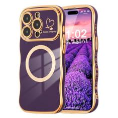 ZTOFERA Capa magnética para iPhone 13 Pro Max de 6,7 polegadas, linda capa ondulada encaracolada com estampa de coração de amor, borda banhada de luxo, proteção total para câmera, à prova de choque,