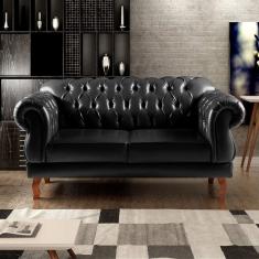Sofá 2 Lugares Duquesa Chesterfield Decoração Recepção Preto