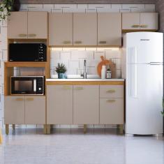 Cozinha Modulada Compacta Fidelitá Mariana 4 Peças 245cm 12 Portas 1 Gaveta Sem Tampo Freijó/camurça