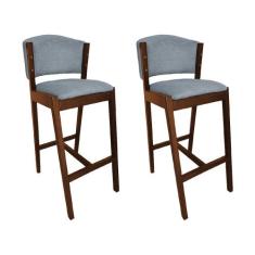 Kit 2 Banquetas Alta de Madeira Maciça Mel Premium Ana com Encosto Lin