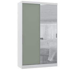 Guarda Roupa Modulado 134,50cm 2 Portas De Correr Com Espelho Alpes Branco Pf Com Verde Pf