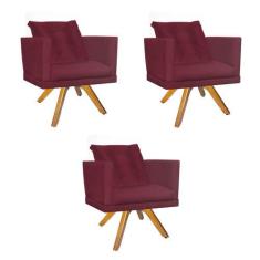 Kit 03 Poltrona Milena Confort Base Giratória Caramelo Com Almofada Sa