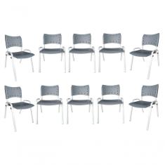 Kit 10 Cadeiras Iso Para Escola Escritório Comércio Cinza Base Branca