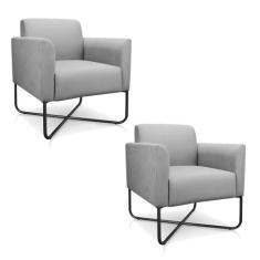 Kit 02 Poltronas Marisa Suede Cinza Base X Industrial Preta - D' ROSSI