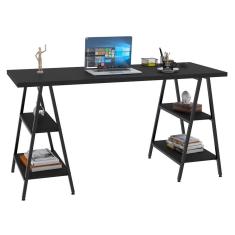 Mesa Escrivaninha Cavalete 150cm Estilo Industrial Prisma C08 Preto ônix/preto - Mpozenato