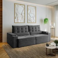 Sofá Retrátil Reclinável 4 Lugares 250cm Porta Copos e USB Embaúba Ext