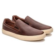 Slip On Tênis Masculino Couro Elástico Calce Fácil Redondo-Masculino