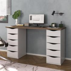 Escrivaninha Mesa Escritório Minimalista com Due 10 Gavetas 136cm Noga