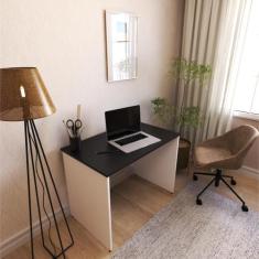Escrivaninha Mesa Escritório 90cmx60cm 90cm Branca E Preto - Bramov Mó