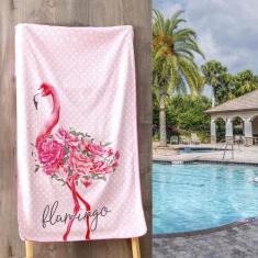 Toalha De Praia Aveludada Flamingo 140X70cm Realce Premium Sultan