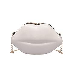 Bolsa de ombro feminina personalizada com estampa de lábios fofos, bolsa de couro de ombro a tiracolo, Branco, 23 x 5 x 15 cm