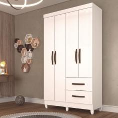 Guarda Roupa Solteiro 4 Portas 2 Gavetas Estrela Sallêto Móveis - Branco
