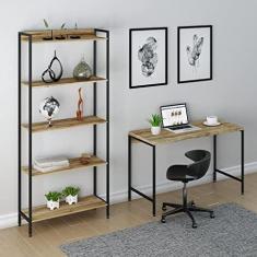 Conjunto Home Office Industrial 2 Peças Escrivaninha com Estante Active