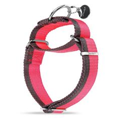Dazzber Coleira Martingale de 3,8 cm de largura 1200D coleira de nylon extra forte, coleira resistente sem puxão com listras de 2 cores para cães médios a extragrandes (Médio, 3,8 cm de largura, rosa