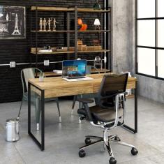 Mesa para Escritório 135cm 2 Gavetas Kuadra Compace Carvalho