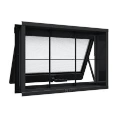 Janela de Aço Maxim-Ar com Grade Quadrada 40x60cm Aço Pronto Riobras Preto