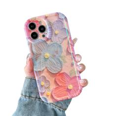 DEFBSC Capa compatível com iPhone 15 Pro Max, pintura a óleo de flor a laser, pára-choques de raios azuis coloridos com proteção total da câmera, capa brilhante de TPU macio à prova de choque para