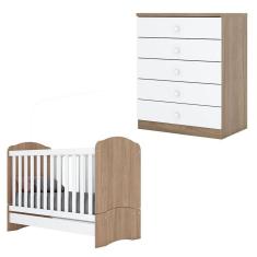 Berço Nacional Bala de Menta e Cômoda Infantil Pique-Esconde Rústico Branco - Henn