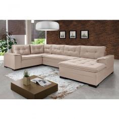 Sofá Viena 3 Lugares Com Chaise E Canto Premium Império Areia Areia 376