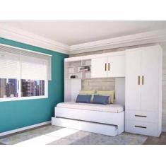 Quarto Modulado Juvenil Completo Com Cama de Solteiro e Cama Auxiliar 