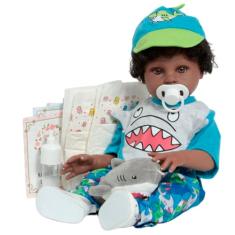 Boneco Bebê Reborn Menino Tubarãozinho Com Kit Itens