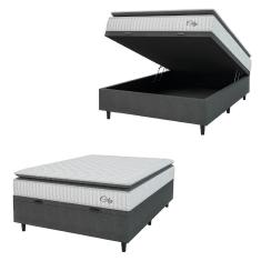 Cama Box Baú Colchão Casal Molas Ensacadas City Pillow Top 138x64cm Branco/preto Hellen Branco/pre