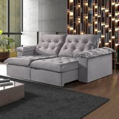 Sofá Retrátil E Reclinável 250Cm M147 Veludo/Cinza