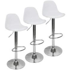 Kit 3 Banquetas Joly Luisa Giratória Regulável Base Giratória Cromada 