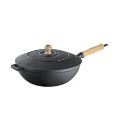 Panela Frigideira Wok Em Ferro Fundido Com Tampa 28 Cm