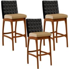 Kit 03 Banquetas Altas Sala De Jantar Fixa Mila L02 material sintético