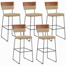 Kit 05 Banquetas Altas Sala Jantar Allana L02 Faixa material sintético