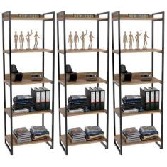 Kit 03 Estantes com 5 Prateleiras Escritório Estilo Industrial Form 18