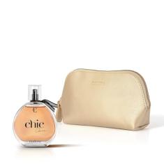 Combo Desodorante Colônia Chic Chérie 95ml + Nécessaire Dourado Arredondado Eudora Collection