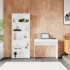 Escrivaninha Mesa Escritório 90cm 2 Gavetas com Estante Montessoriana 