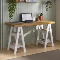 Escrivaninha Mesa Escritório Moderna com Pés Cavalete em Tamburato 50m