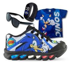 Kit Tênis De Led Infantil Menino Masculino Sonic Boom + Camisa + Relógio + Óculos-Masculino