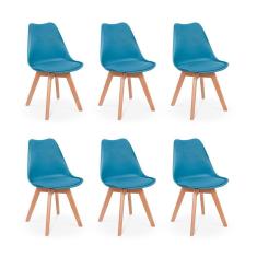 Conjunto 06 Cadeiras Eames Wood Leda Design - Turquesa