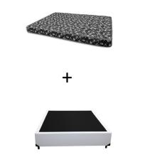 Cama Box Viúva 128 Bello Box - Tecido Sintético Branco com Colchão New York Preto D28 - 100% Espuma - 54x128x188
