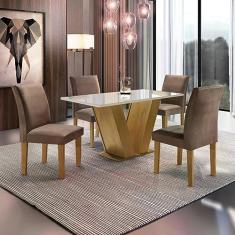 Conjunto Sala de Jantar Mesa Tampo de Vidro 4 Cadeiras Espanha Siena Móveis Ypê
