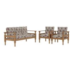 Jogo Sofá Madeira Maciça 3 Lugares E 2 Poltronas Liz Multimóveis Vcr7001 Floral Vermelho Floral Vermelho