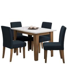 Conjunto de Mesa Sala de Jantar Miami com 4 Cadeiras Trieste Suede Cedro/Off/Chumbo Dobuê