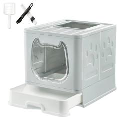 Gefryco Caixa de areia para gatos com tampa, bandeja de areia semi-fechada para gatos e gatos pequenos