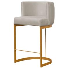 Banqueta Estofada Emily Base Gold Veludo Bege - Montanaris Decor
